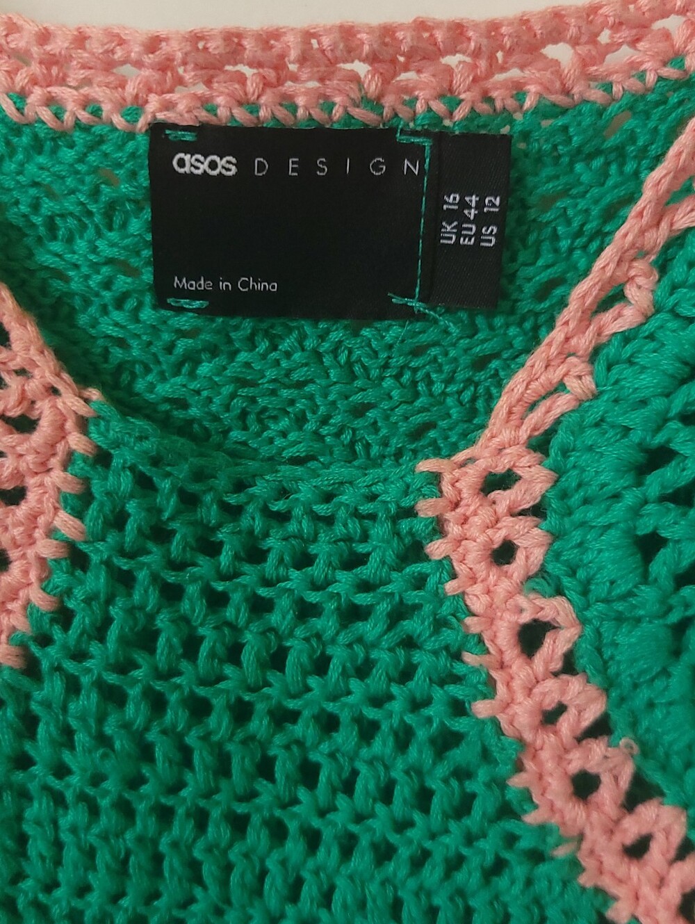 ASOS DESIGN Crochet Crop Top US 12 Pink Green Y2K Festival Boho Cami - Picture 12 of 13